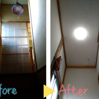 階段もクロスを変えるだけで、こんなにも明るい雰囲気に