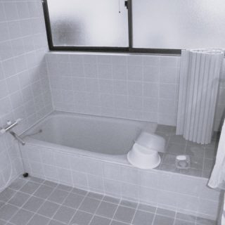 b大きな窓から冷気が入ってくる。タイルの床も冷たい。